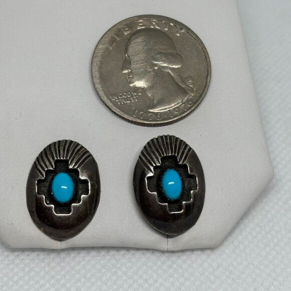 Navajo Shadowbox Turquoise Earrings Jimmy Patterson - Picture 4 of 5